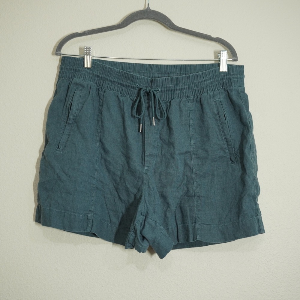 Athleta Size Large Cabo Linen Shorts Teal Green Drawstring Pull On Casual Resort